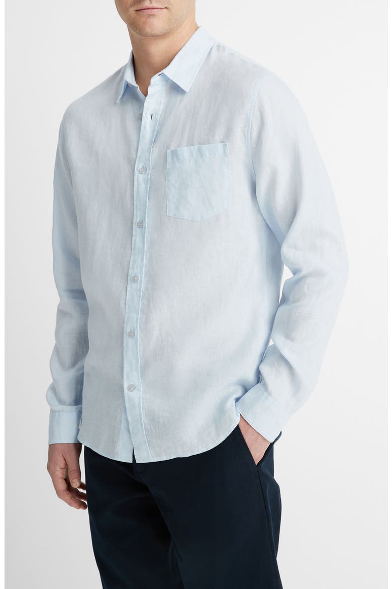 Linen Button-Up Shirt, Alternate, color, GLACIER