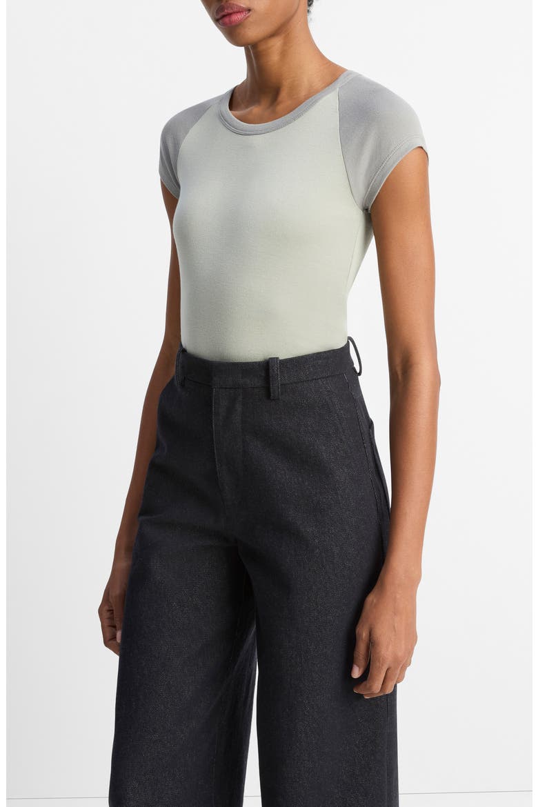 Colorblock Raglan Cap Sleeve Pima Cotton T-Shirt, Alternate, color, SEA FOG COMBO