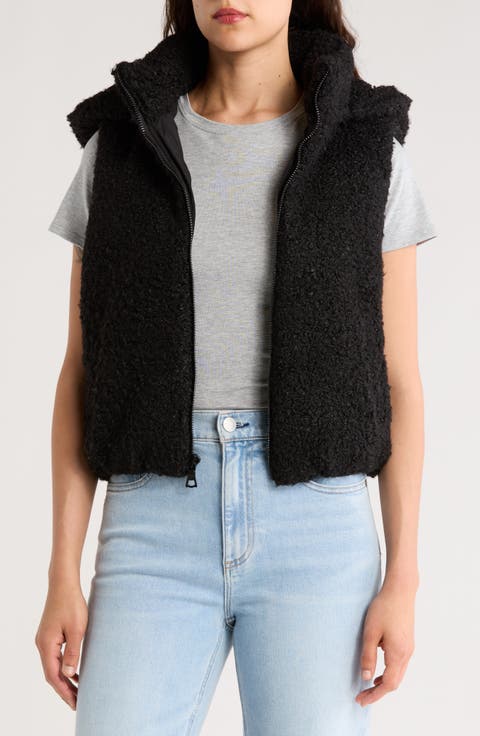 Robena Faux Shearling Puffer Vest with Removable Hood