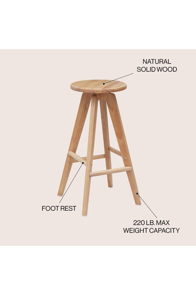 Ceren Minimalist Solid Wood Backless Counter Stool, Round Seat with Integrated Footrest for Kitchen Island and Home Bar, Alternate, color, Natural (25.5" Counter Stool)