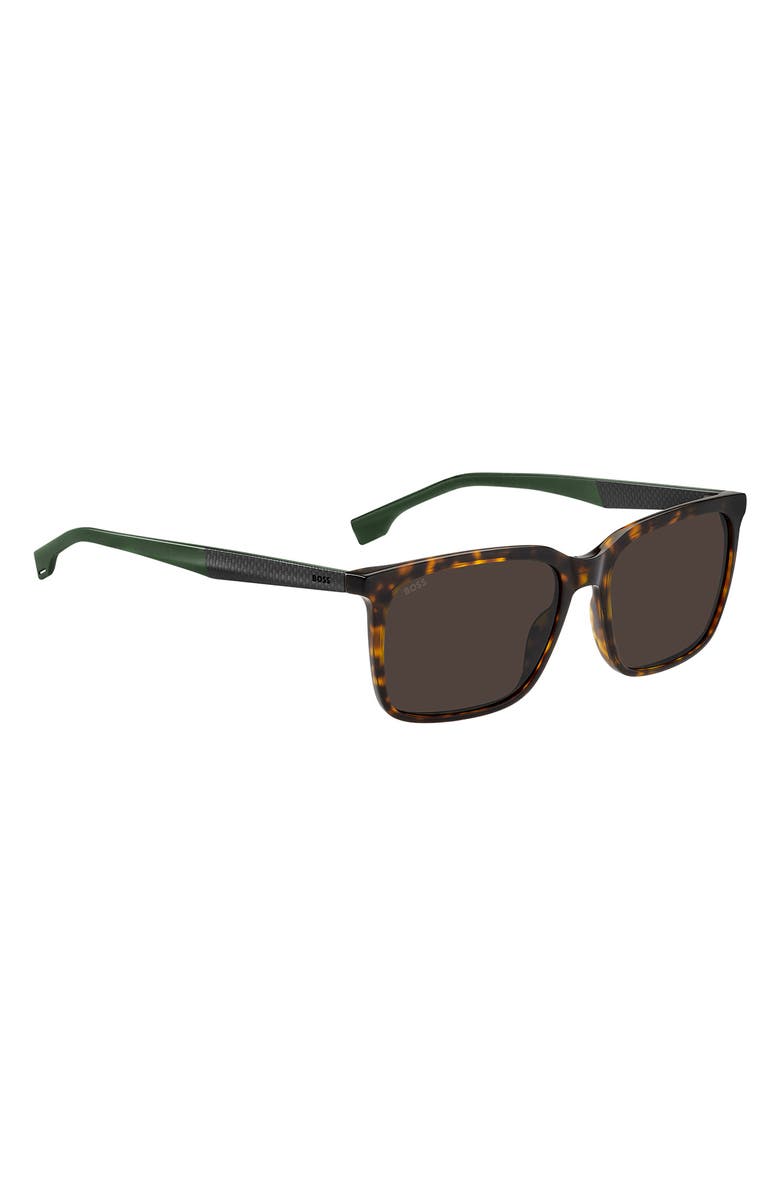BOSS 57mm Rectangular Sunglasses, Alternate, color, Havana Green