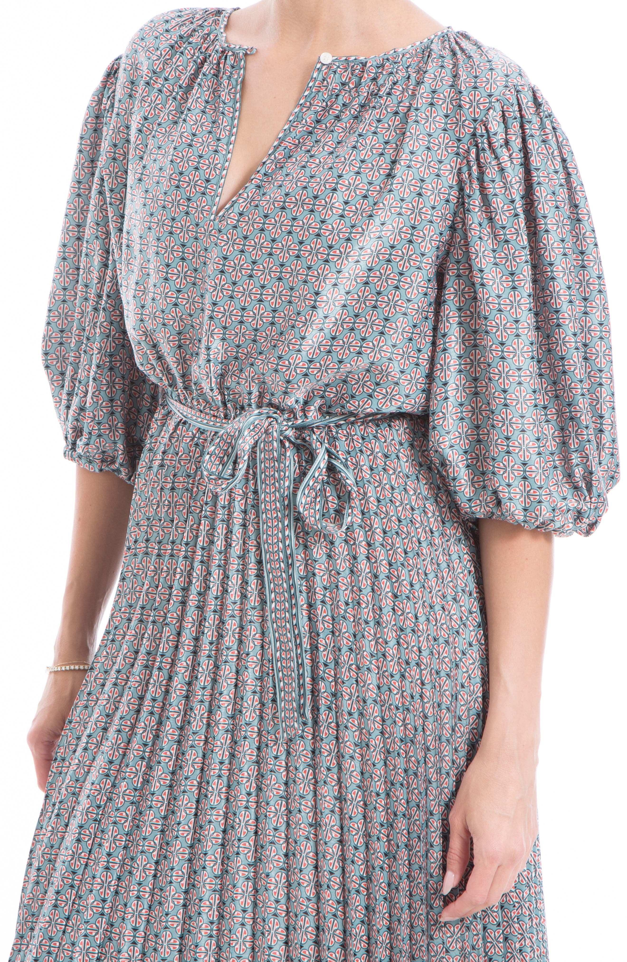 MAX STUDIO Satin Puff Sleeve Midi Dress (Women) | Nordstromrack