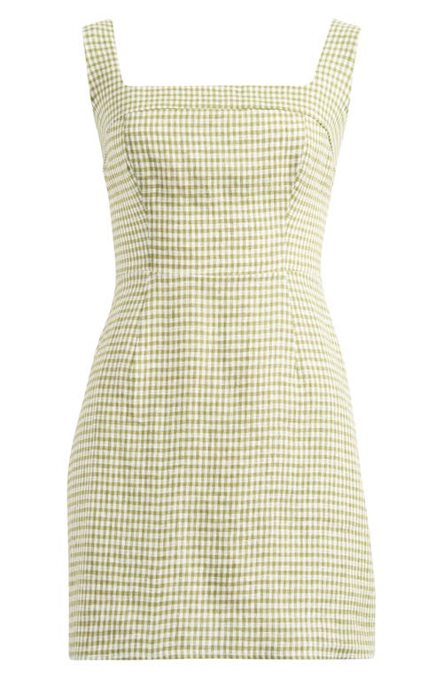 Reformation Celosia Sleeveless Check Linen Minidress In Green
