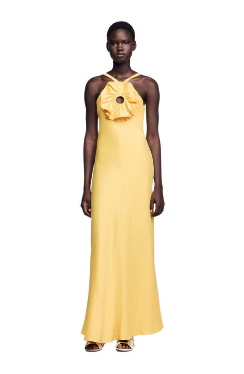 Sandro Floral Detail Maxi Dress In Yellow