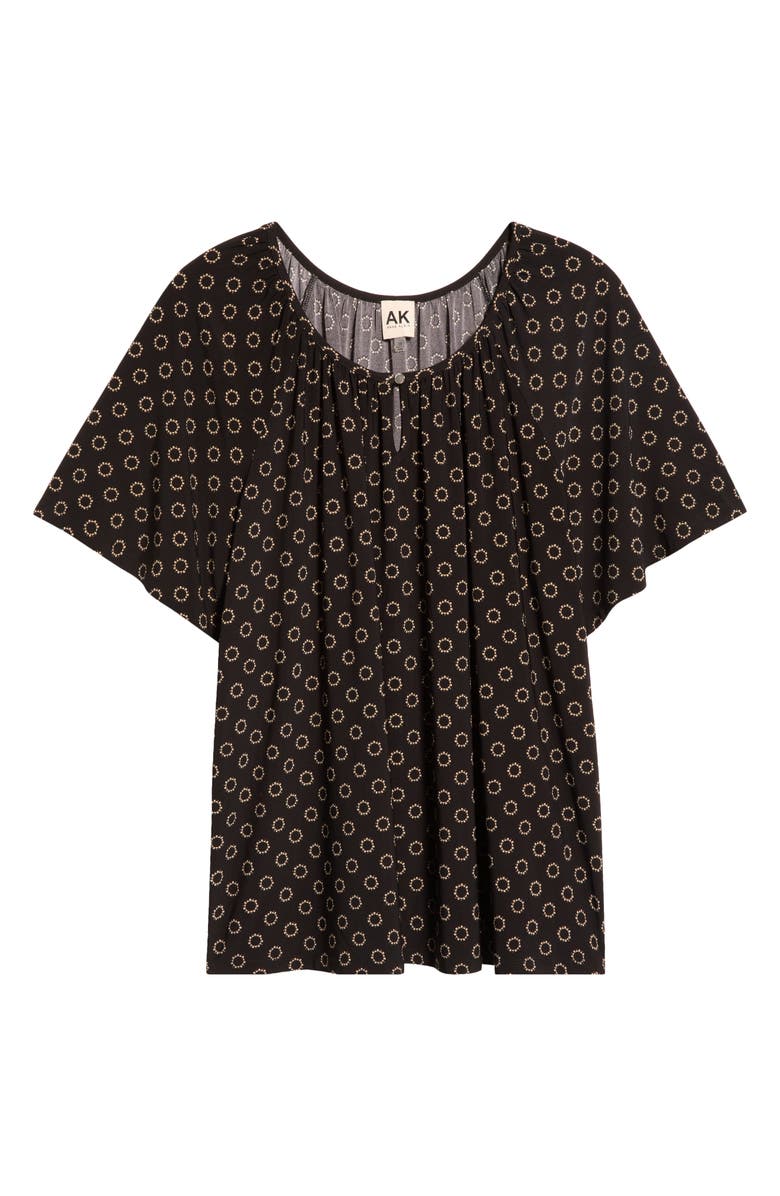 AK ANNE KLEIN Circle Print Keyhole Peasant Top, Alternate, color, Anne Black/ Latte
