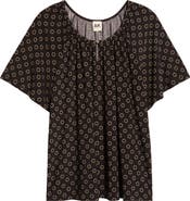 AK ANNE KLEIN Circle Print Keyhole Peasant Top