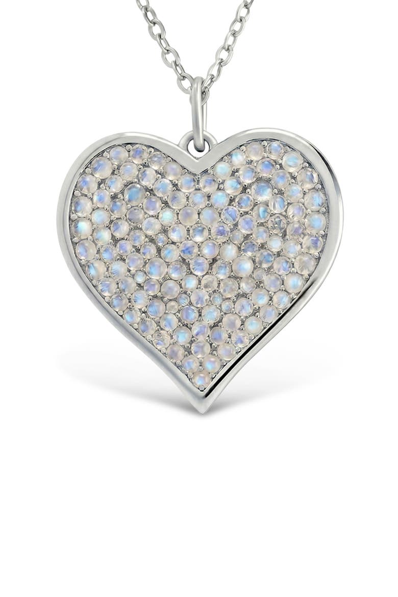 Sterling Silver Moonstone Heart Pendant Necklace, Main, color, SILVER