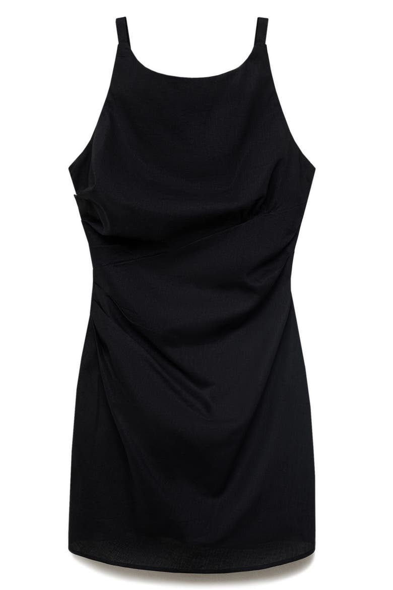 Draped Linen & Cotton Minidress, Alternate, color, BLACK