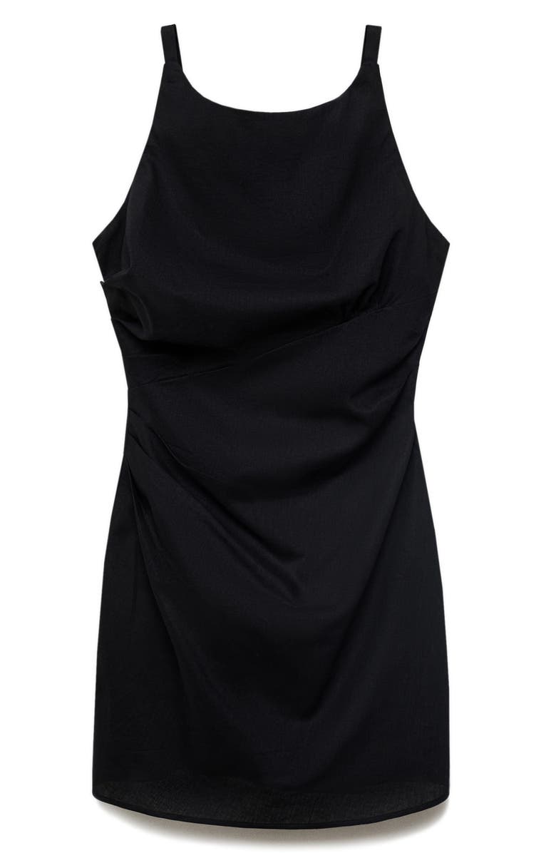 MANGO Draped Linen & Cotton Minidress, Alternate, color, Black