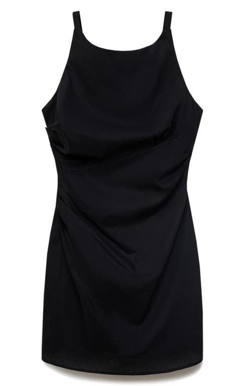 Mango Robe Courte Drapée Lin Noir - Femme - Xl - In Black