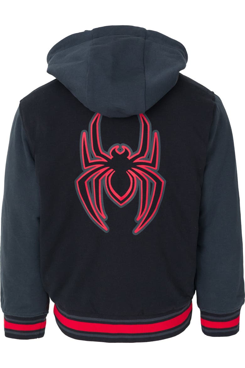 Spider-Man Varsity Hooded Bomber Jacket, Alternate, color, Black Miles Morales