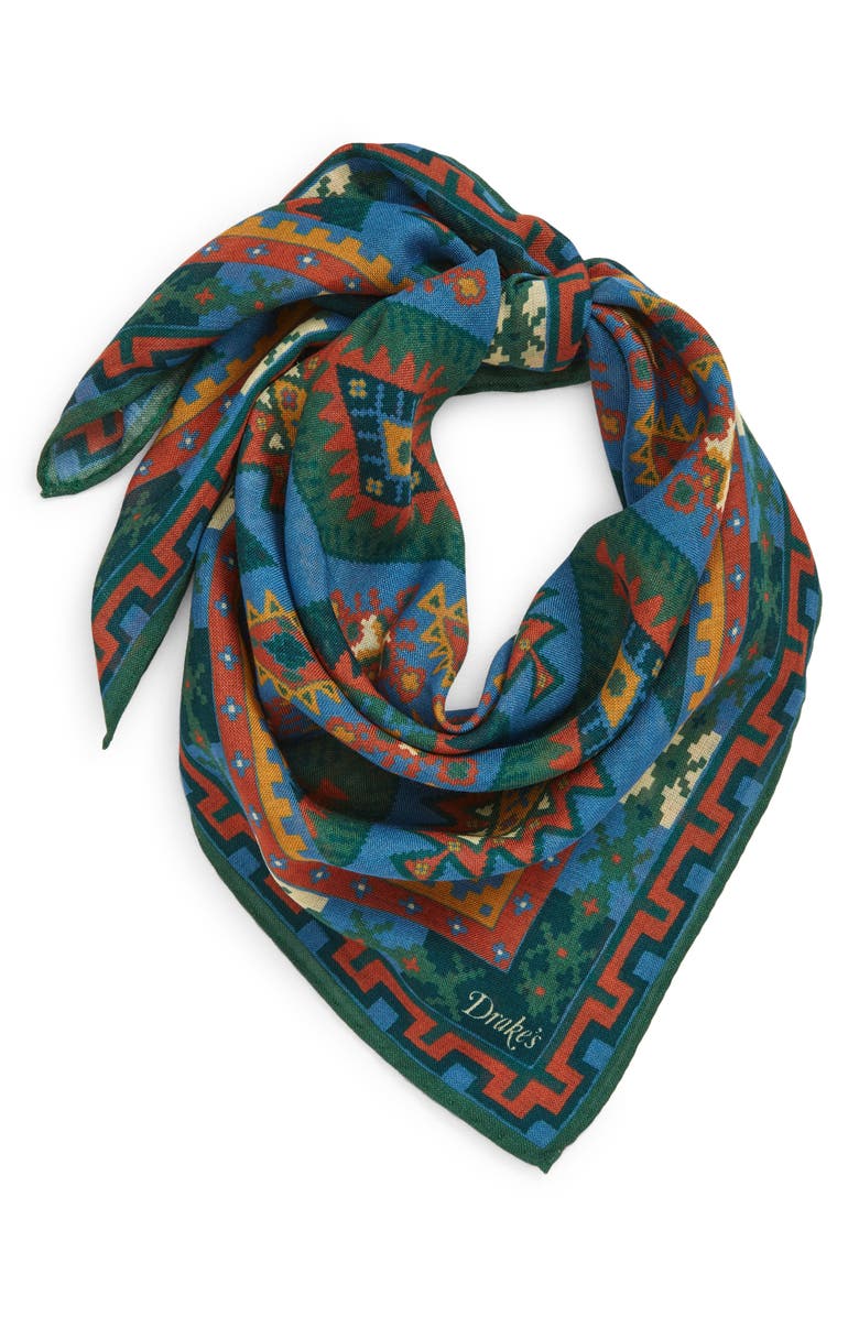 Drake's Kilim Print Wool & Silk Bandana, Main, color, 