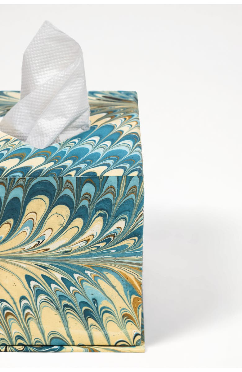 Inner Child Hand Marbled Scallop Tissue Box Cover, Alternate, color, Nila Feathers