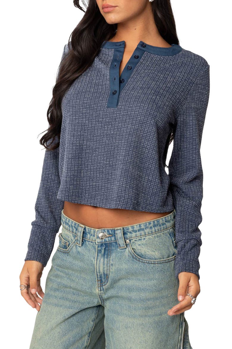 Ruth Waffle Knit Henley, Alternate, color, NAVY