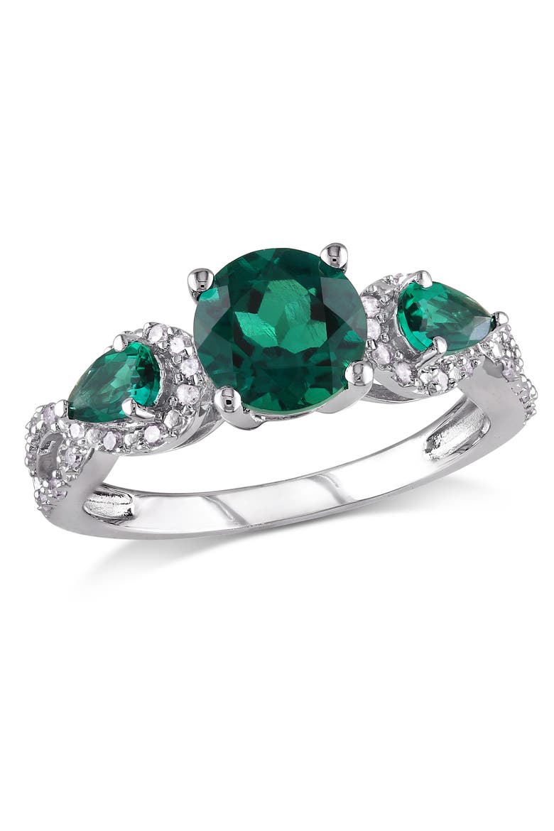 Gemstone & Diamond 3-Stone Ring, Main, color, Lab-Created Emerald