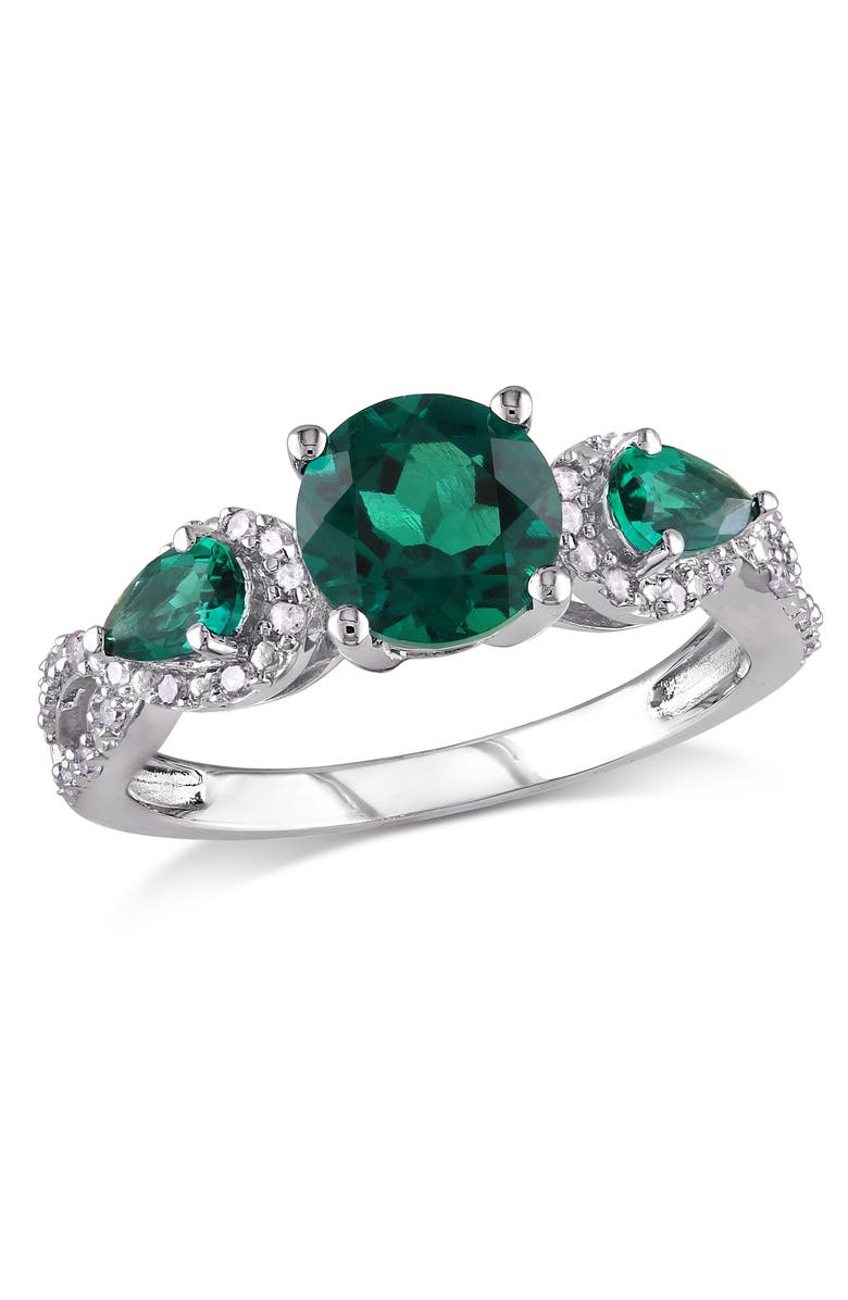 Julianna B. Gemstone & Diamond 3-Stone Ring, Main, color, Lab-Created Emerald