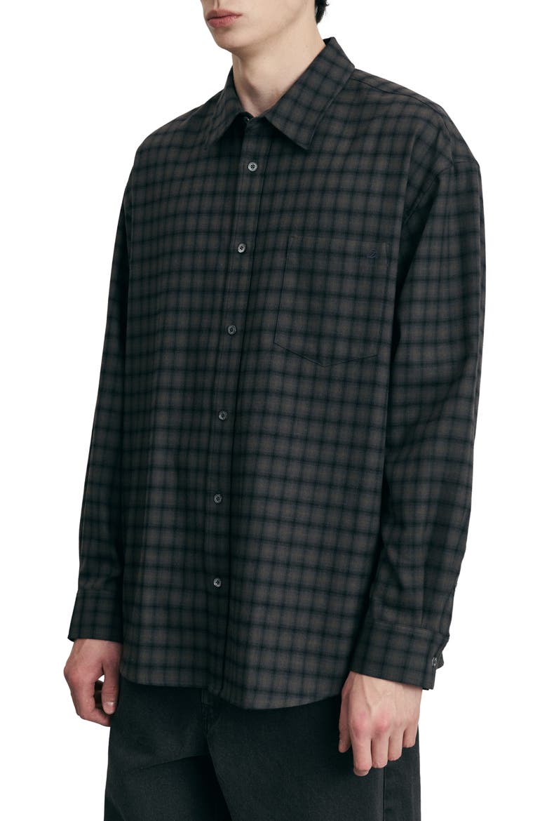 Oversize Check Flannel Button-Up Shirt, Alternate, color, KHAKI