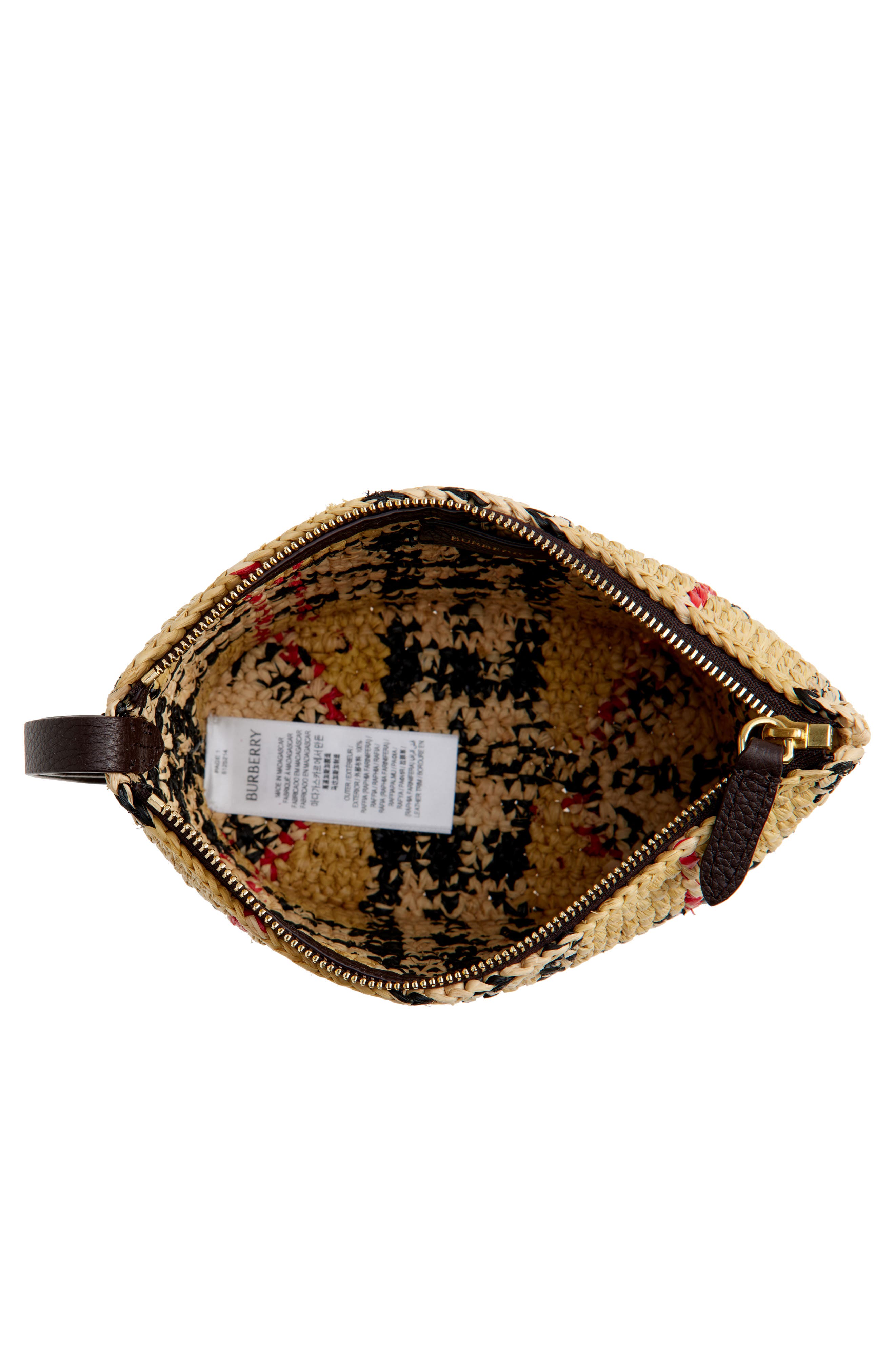 Burberry Margate Check Raffia Pouch, Alternate, color, Sand