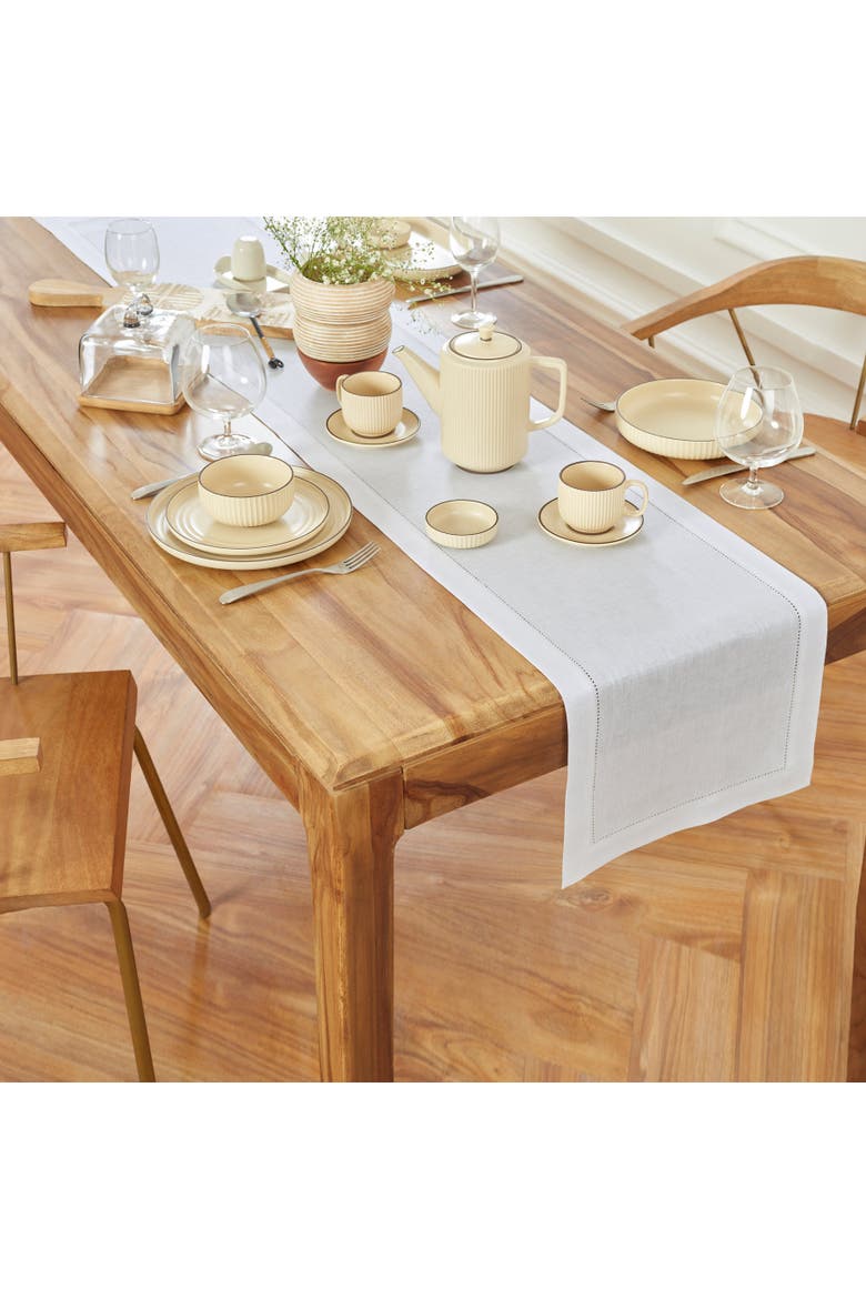 Linen Table Runner - Medium Weight Hemstitch, Alternate, color, White