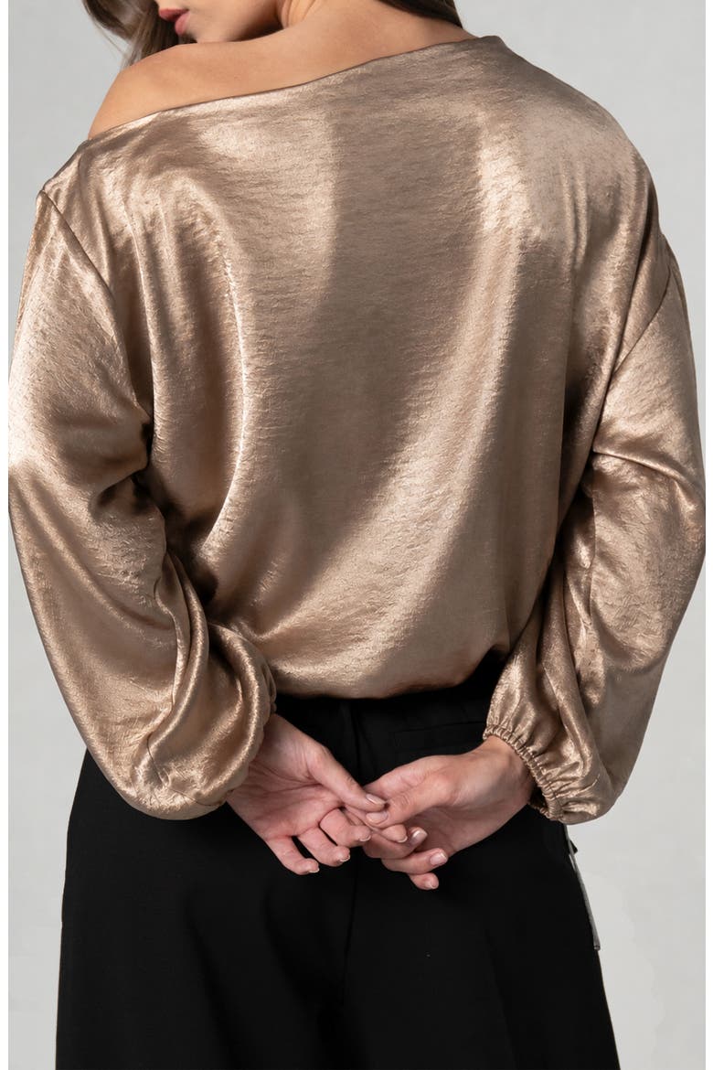 Textured Satin Bateau Neck Top, Alternate, color, SOFT BRONZE METALLIC