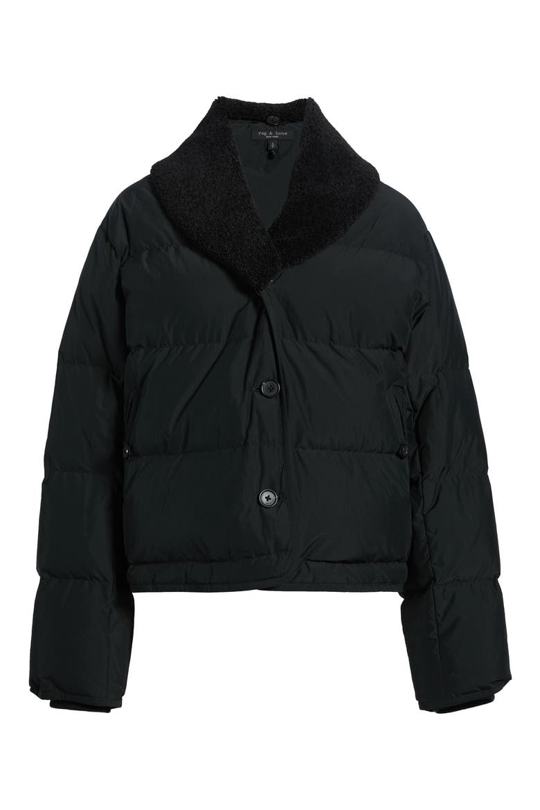 Angie Faux Shearling Trim Puffer Jacket, Main, color, BLACK