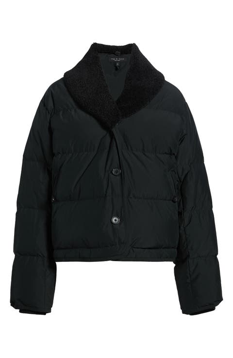 Angie Faux Shearling Trim Puffer Jacket