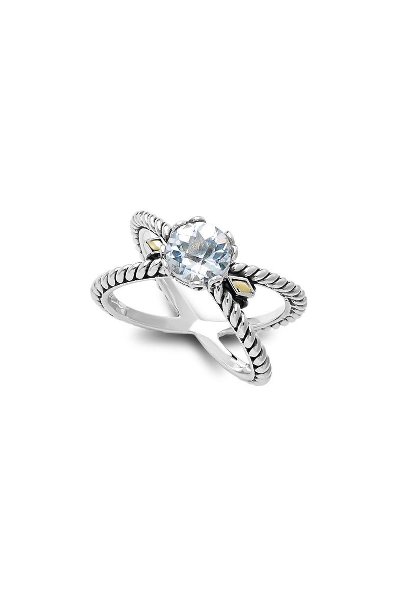 Sterling Silver & 18K Gold Semiprecious Stone Crossover Band Ring, Main, color, WHITE