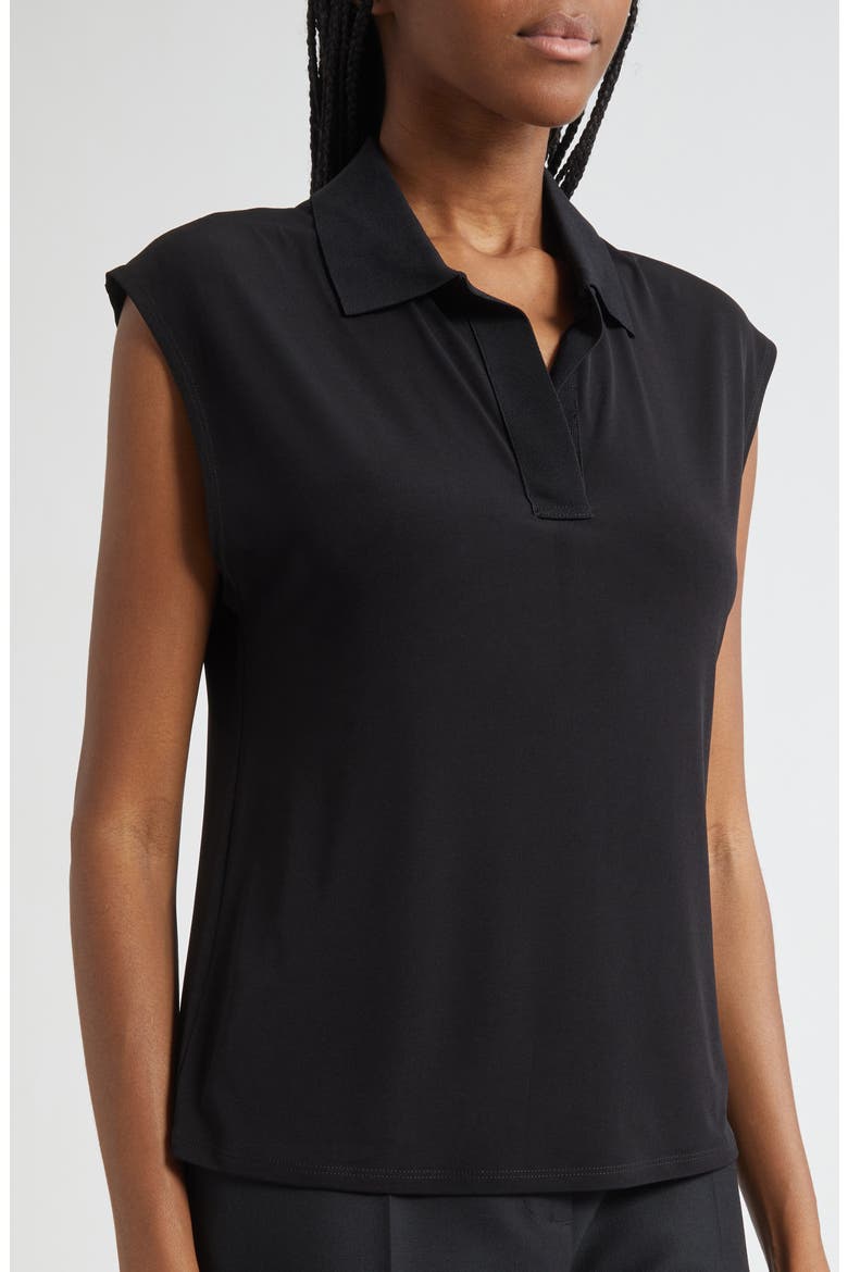 Cap Sleeve Johnny Collar Polo, Alternate, color, BLACK