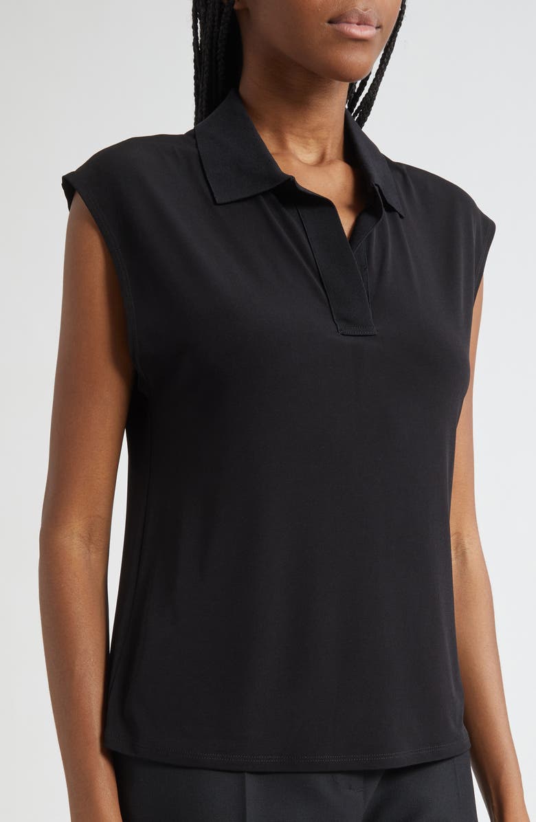 Vince Cap Sleeve Johnny Collar Polo, Alternate, color, Black