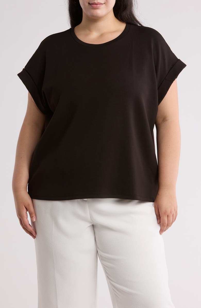 T Tahari Roll Sleeve Scuba Knit Top, Main, color, Black