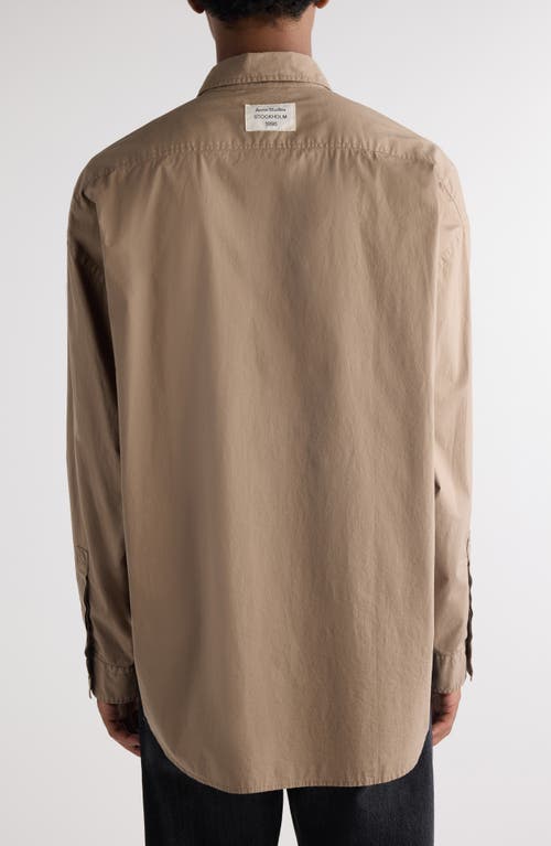 Acne Studios Logo Patch Stretch Poplin Button-up Shirt In Taupe Brown