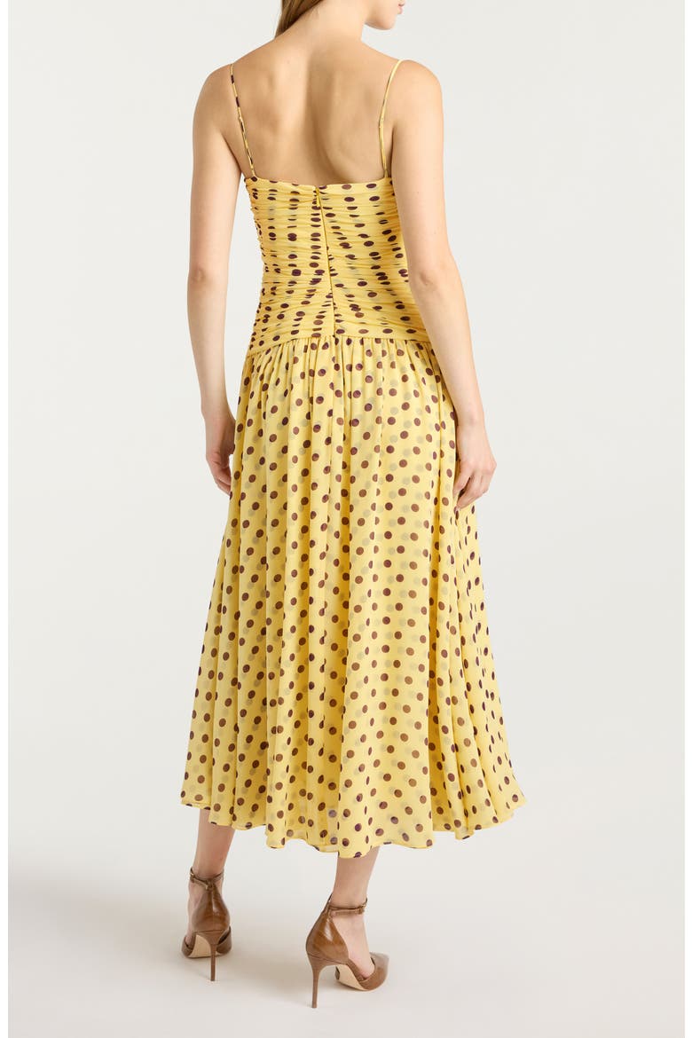 Camille Magda Ruched Polka Dot Floral Appliqué Dress, Alternate, color, LEMON PUFF/ DEEP PLUM