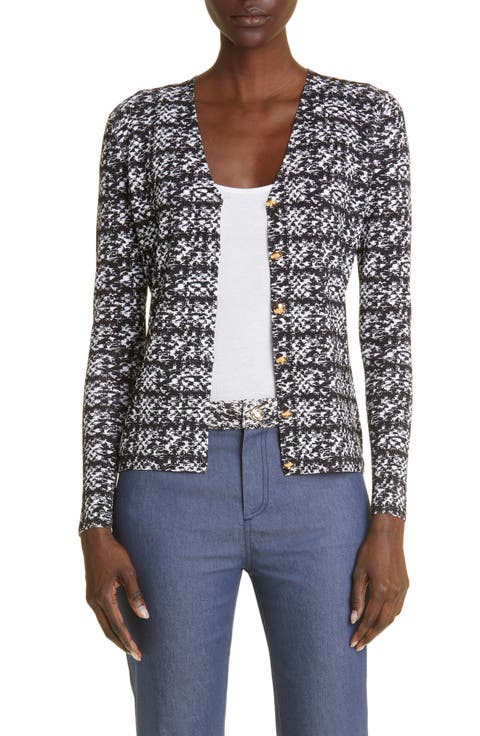 Tweed Print V-Neck Jersey Cardigan