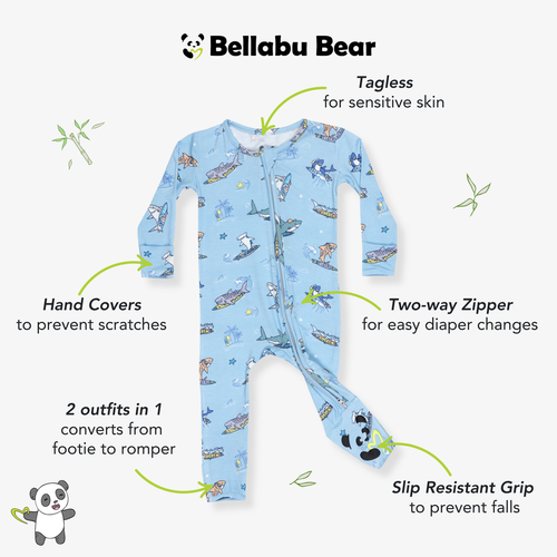 Bellabu Bear Baby Shark School Convertible Footie In Blue