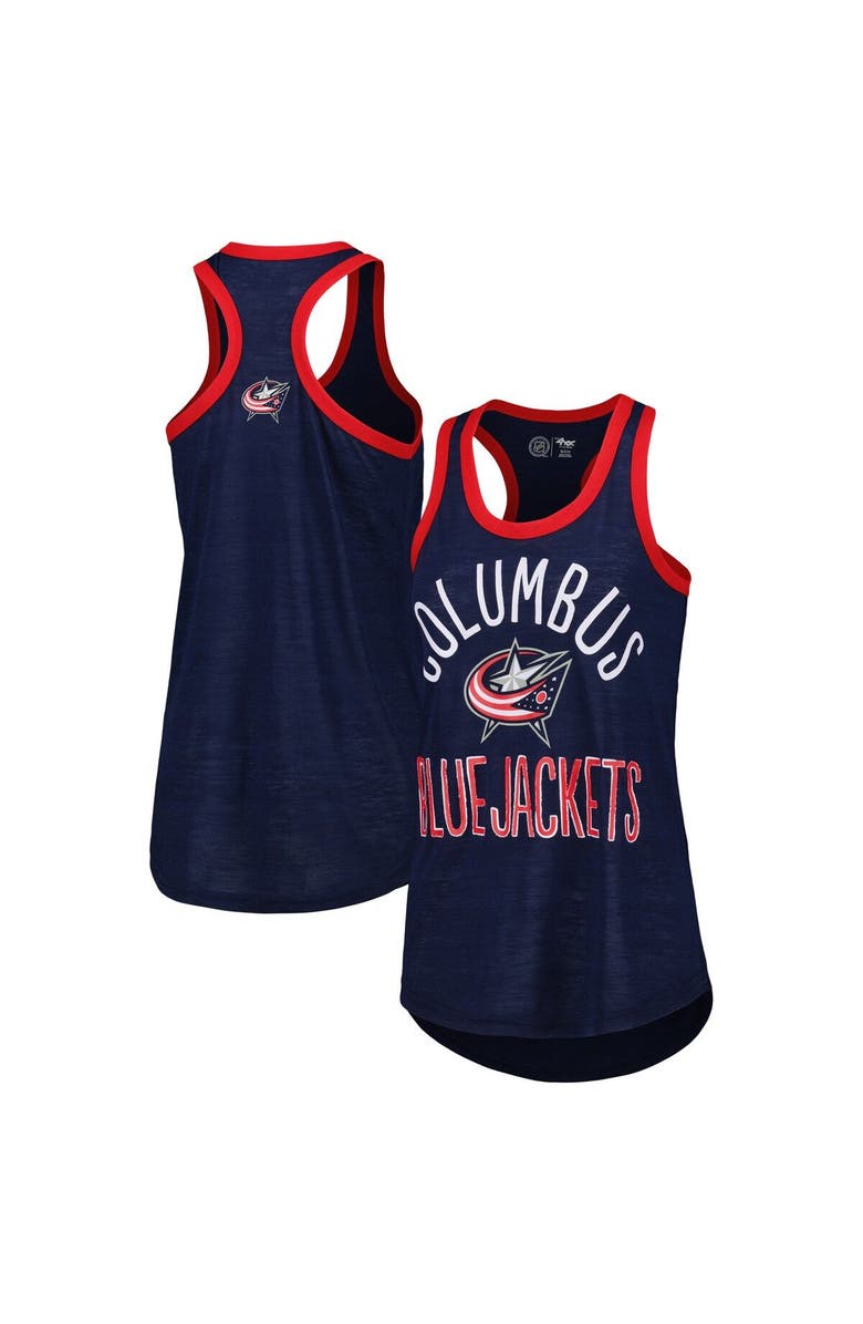 G-III 4HER BY CARL BANKS Women's G-III 4Her by Carl Banks Navy Columbus Blue Jackets First Base Racerback Scoop Neck Tank Top, Main, color, Navy