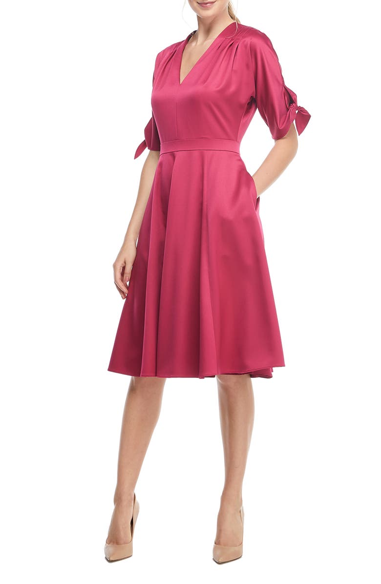 Gal Meets Glam Collection Debbie Butter Satin Fit & Flare Dress, Alternate, color, 