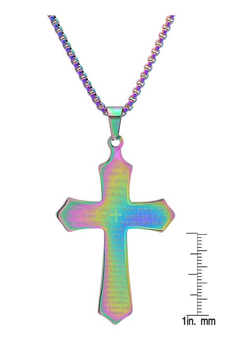 Men's Stainless Steel Prayer Cross Pendant Necklace