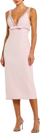 Mac Duggal Crepe Fitted Midi Dress With Bow And Beaded Trim - Sage Mac Duggal Crepe Fitted Midi Dress With Bow And Beaded Trim - Sage