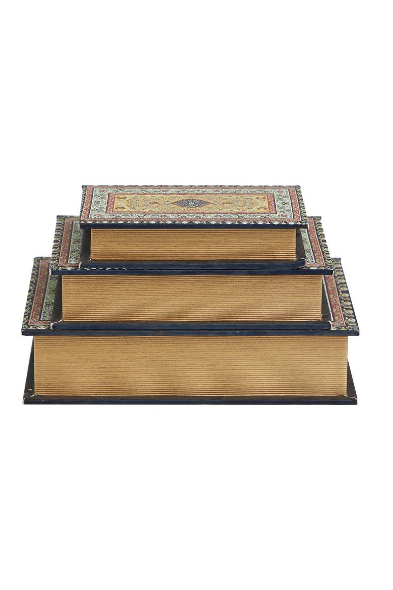 Set of 3 Canvas Faux Book Boxes, Alternate, color, MULTI COLORED