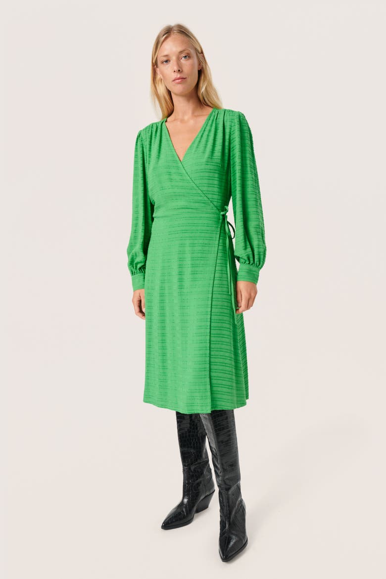 Catina Long Sleeve V-Neck Wrap Dress, Main, color, Medium Green