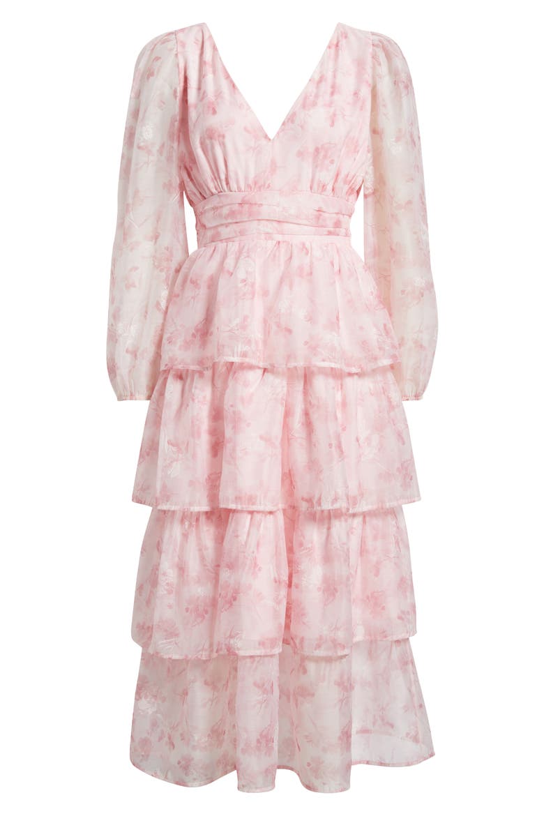 Amanda Floral Tiered Chiffon Midi Dress, Alternate, color, FALLING FLOWERS