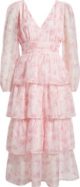 LAYERED WITH LOVE Amanda Floral Tiered Chiffon Midi Dress