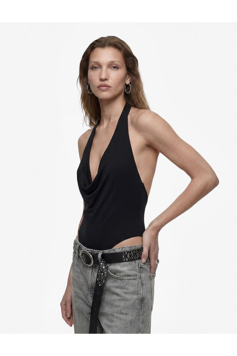 Halter Neck Drape Bodysuit, Alternate, color, BLACK