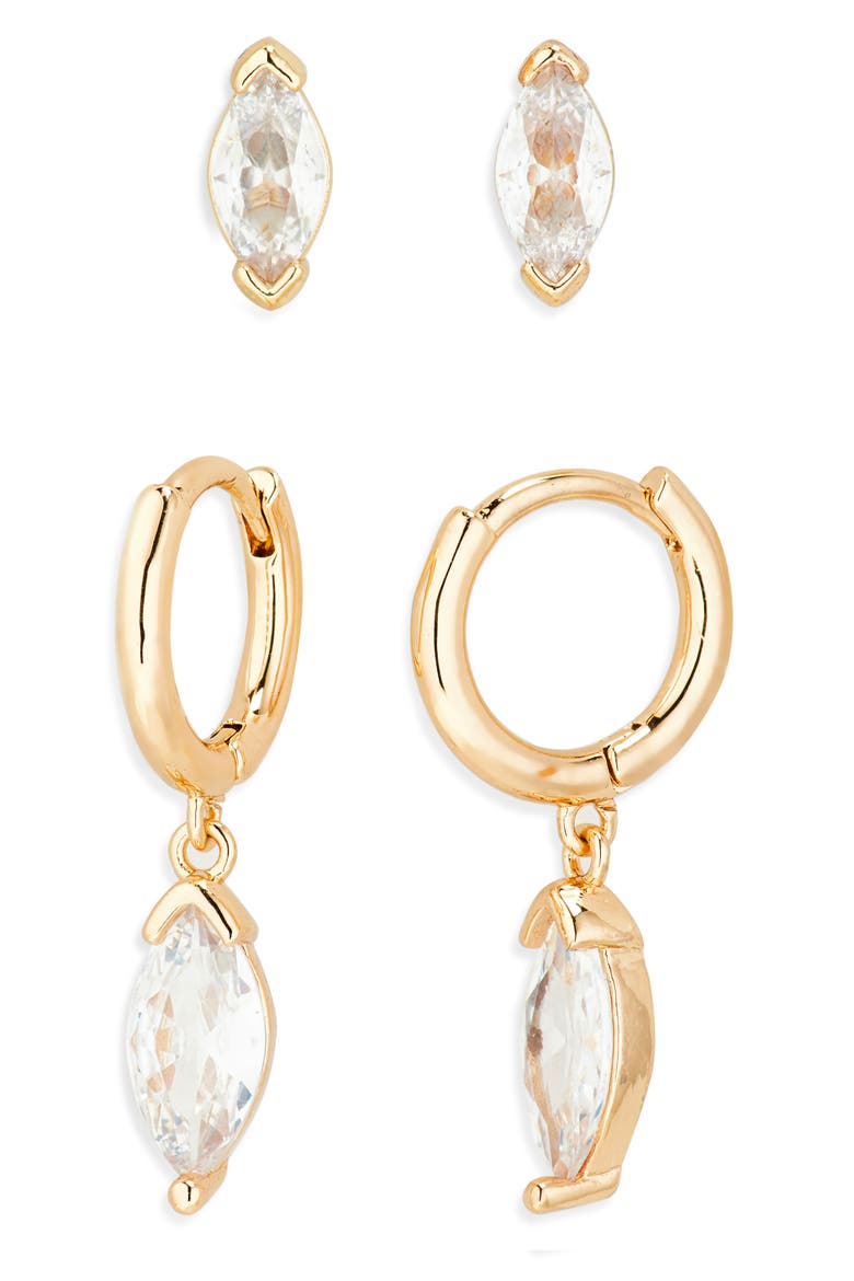 Two-Piece Stud & Hoop Earrings Set, Main, color, CLEAR- GOLD
