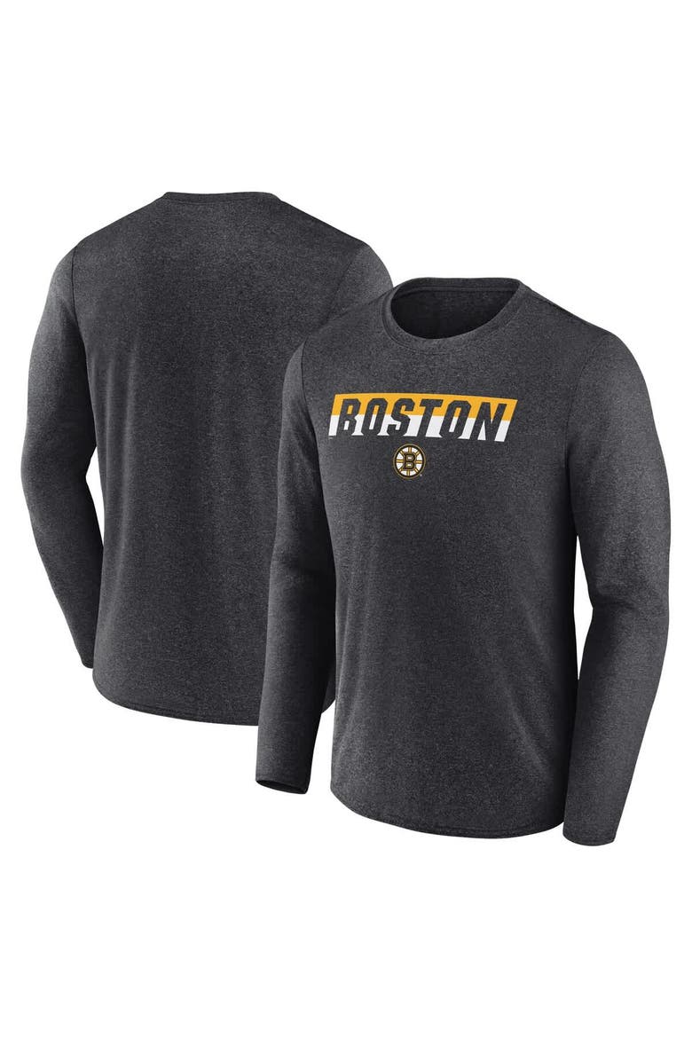 Men's Fanatics Heather Charcoal Boston Bruins Transition Long Sleeve T-Shirt, Alternate, color, Heather Charcoal