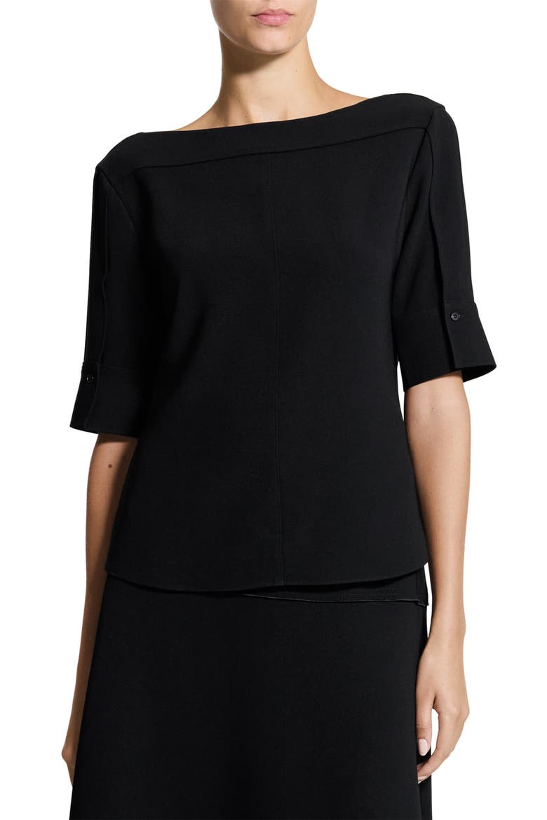 Elbow Sleeve Boat Neck Top, Main, color, BLACK