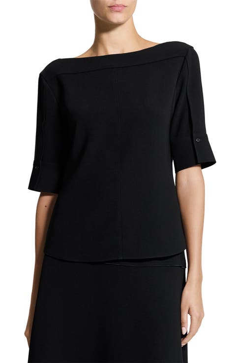 Elbow Sleeve Boat Neck Top