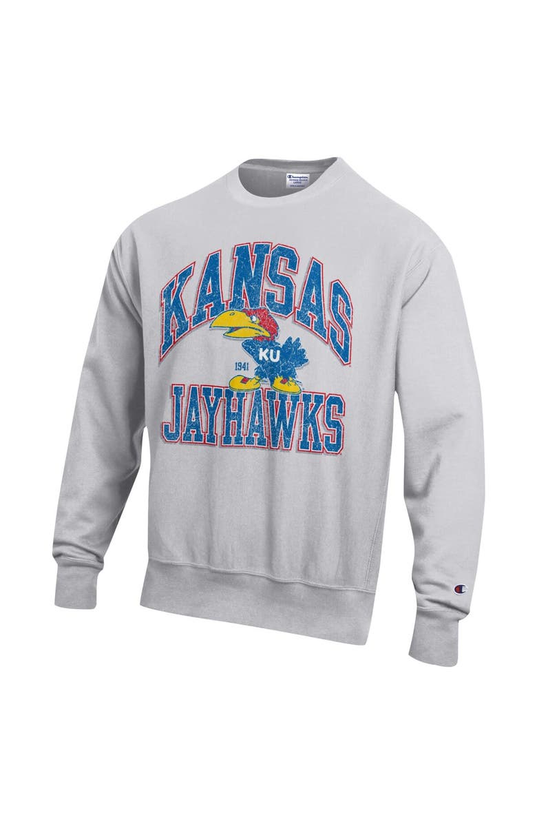 Champion Men's Champion Heather Gray Kansas Jayhawks Vault Late Night Reverse Weave Pullover Sweatshirt, Alternate, color, 