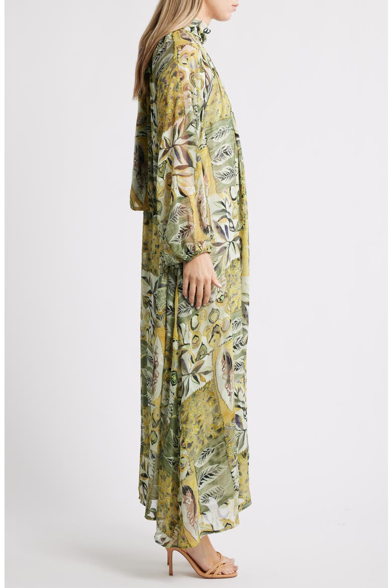 Botanical Tie-Neck Maxi Dress, Alternate, color, GREEN MULTI ABSTRACT
