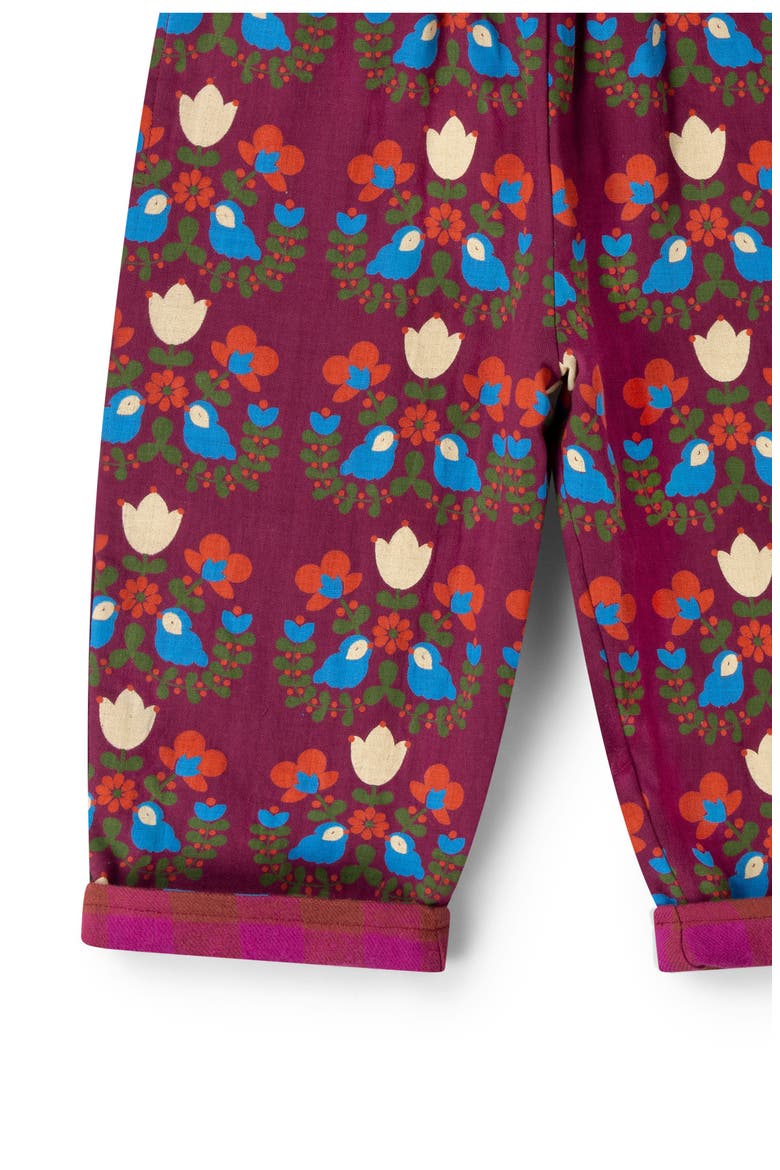 Kids' Folk Birds Reversible Organic Cotton Trousers, Alternate, color, PURPLE